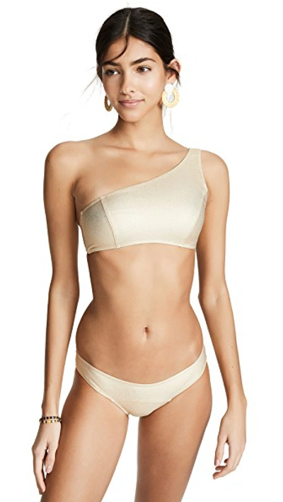 Shop Lisa Marie Fernandez Arden Crepe Bikini Set In Gold Crepe