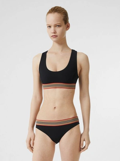 Shop Burberry Icon Stripe Detail Bikini In Black