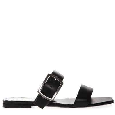 Shop Saint Laurent Black Leather Flat Sandals