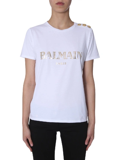 Shop Balmain Logo-print T-shirt In Bianco
