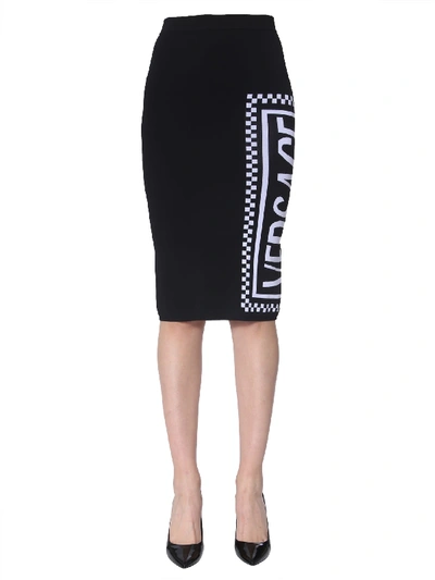 Shop Versace Knit Pencil Skirt In Nero