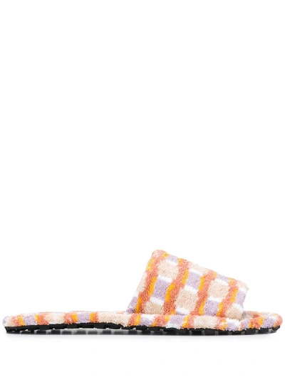 Shop Marni Patterned Towel Slippers - Neutrals