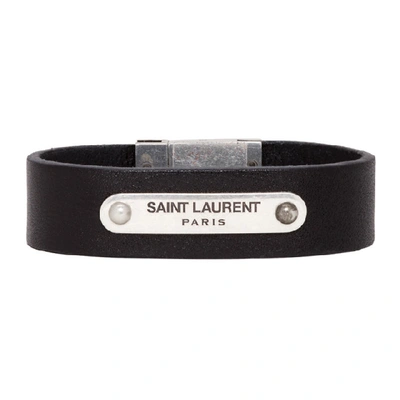 SAINT LAURENT 黑色皮革徽标手环