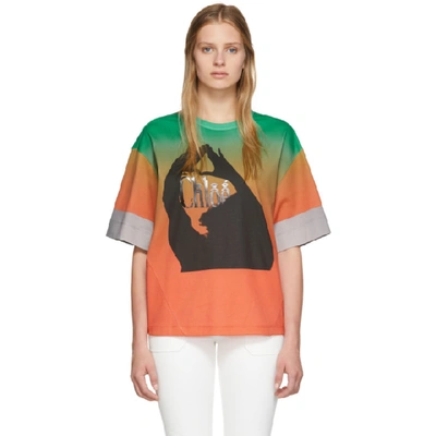 Shop Chloé Green & Orange Mercerized Logo T-shirt