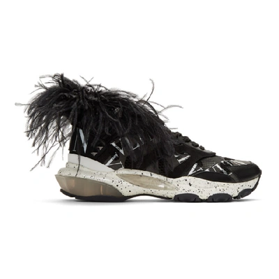 Shop Valentino Black  Garavani Camo Feather Bounce Sneakers