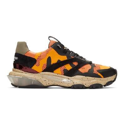 Shop Valentino Orange And Black  Garavani Camo Bounce Sneakers In 25horngcamo