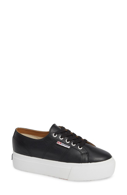 superga black leather platform