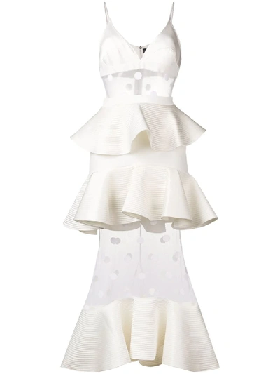 Shop David Koma Polka Dot Panelled Peplum Dress In White