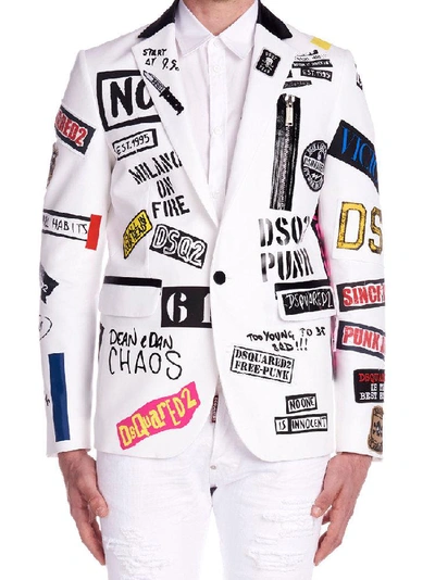 Shop Dsquared2 All Over Patch Blazer In White