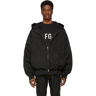 Shop Fear Of God Black Nylon Full Zip Hooded Jacket In 001 Black