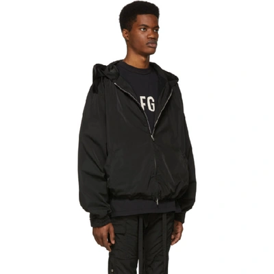 Shop Fear Of God Black Nylon Full Zip Hooded Jacket In 001 Black