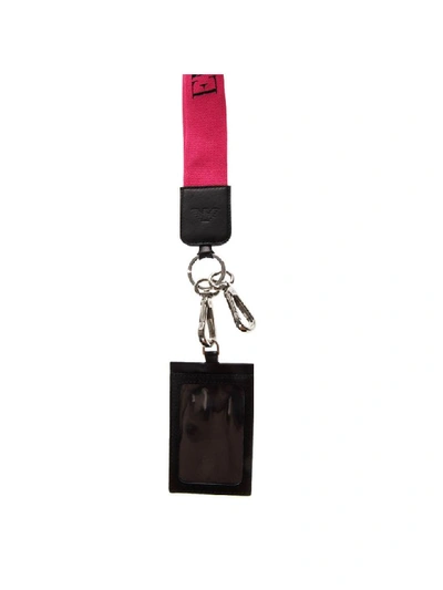 Shop Emporio Armani Keyring And Document Briefcase In Black Leather With Strap In Black/fuchsia