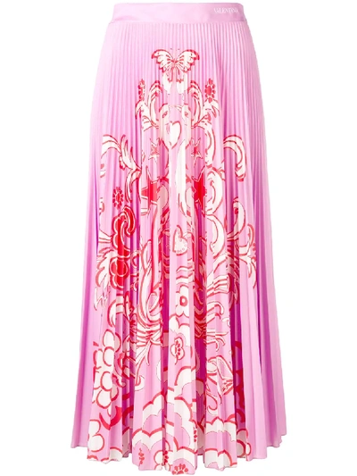 Shop Valentino 'fenice' Plisseerock Mit Print - Rosa In Pink