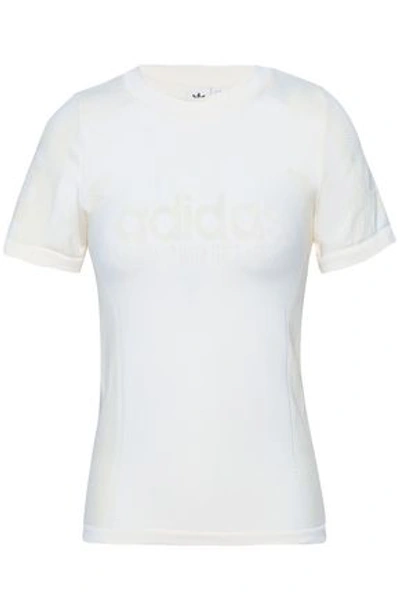 Shop Adidas Originals Woman Jacquard-knit T-shirt Off-white