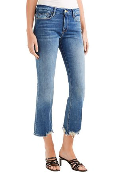 Shop Frame Distressed Mid-rise Bootcut Jeans In Mid Denim