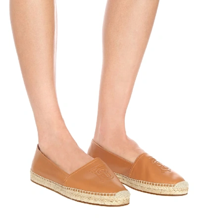 Shop Burberry Leather Espadrilles In Brown