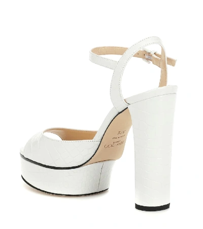 Shop Jimmy Choo Peachy 125 Leather Plateau Sandals In White