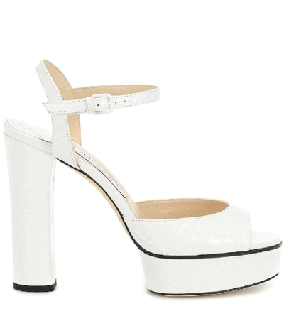 Shop Jimmy Choo Peachy 125 Leather Plateau Sandals In White