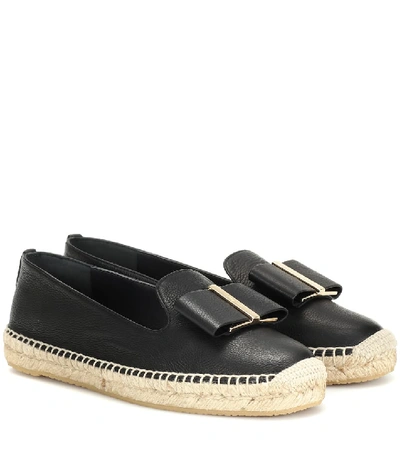 Shop Ferragamo Sannio Leather Espadrilles In Black