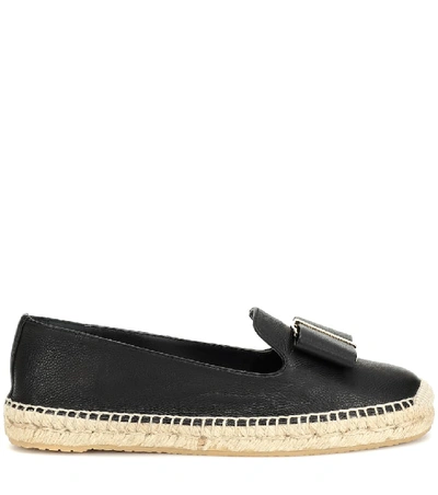 Shop Ferragamo Sannio Leather Espadrilles In Black