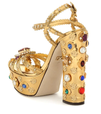 Shop Dolce & Gabbana Embellished Leather Plateau Sandals In Gold