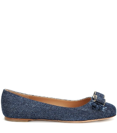 Shop Ferragamo Varina Denim Ballet Flats In Blue