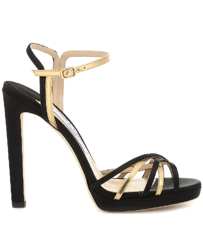 Shop Jimmy Choo Lilah 120 Leather And Satin Sandals In Black