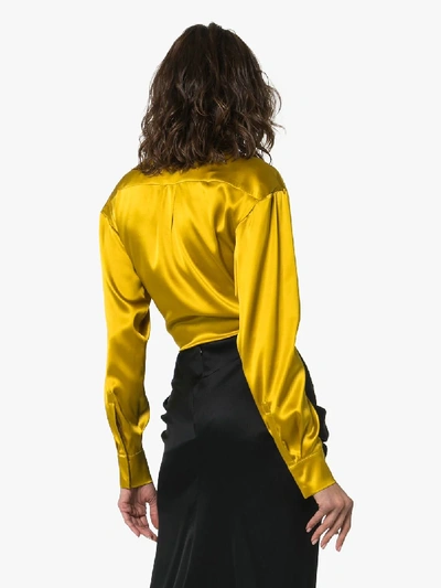 Shop Alexandre Vauthier Front Tie Cropped Silk Shirt In Yellow
