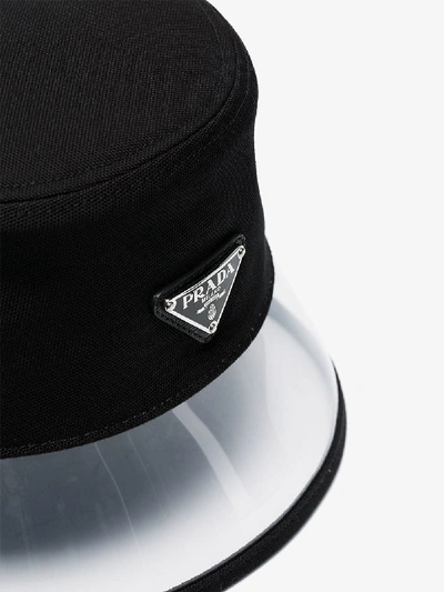 Shop Prada Logo-plaque Pvc And Canvas Bucket Hat In Black