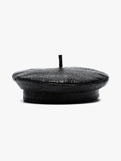 Shop Ruslan Baginskiy Black Animal-effect Leather Beret