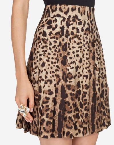 Shop Dolce & Gabbana Skirt In Printed Canvas Wool In Leopard Print