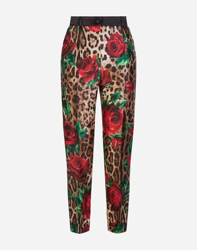 Shop Dolce & Gabbana Trousers In Printed Silk In Leopard Print
