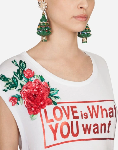 Shop Dolce & Gabbana Cotton T-shirt With Embroidery In White