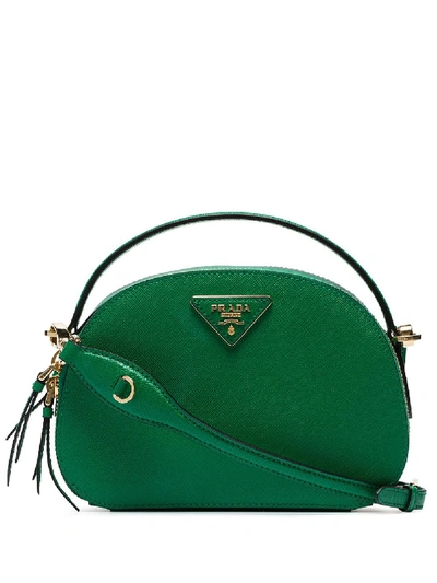 Shop Prada Green Brique Leather Shoulder Bag