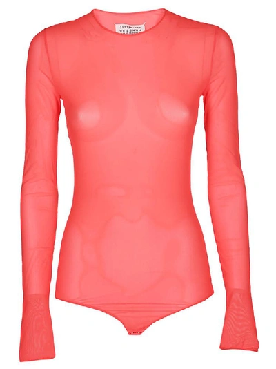 Shop Maison Margiela Sheer Bodysuit In Red