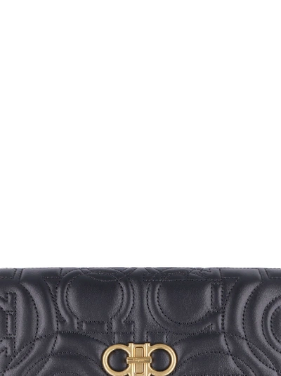 Shop Ferragamo Quilted Flap-over Leather Wallet In Black