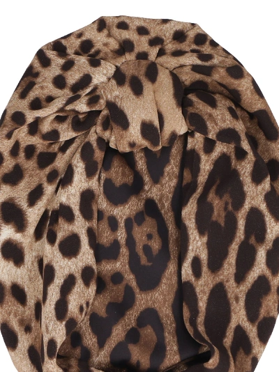 Shop Dolce & Gabbana Leopard Print Turban In Brown