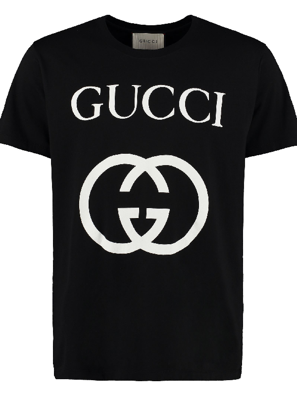 Gucci Oversize Cotton T-shirt With Gg Print In Black | ModeSens