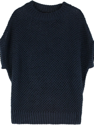 Shop Max Mara Mach Knitted Linen Top In Blue