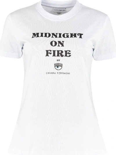 Shop Chiara Ferragni Midnight On Fire Cotton T-shirt In White