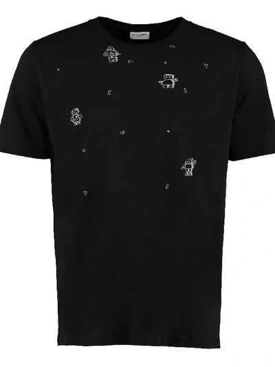 Shop Saint Laurent Cotton T-shirt With Faded Robots Print In Black