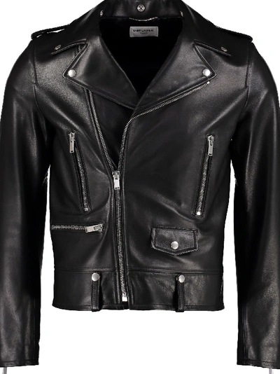 Shop Saint Laurent Leather Biker Jacket In Black