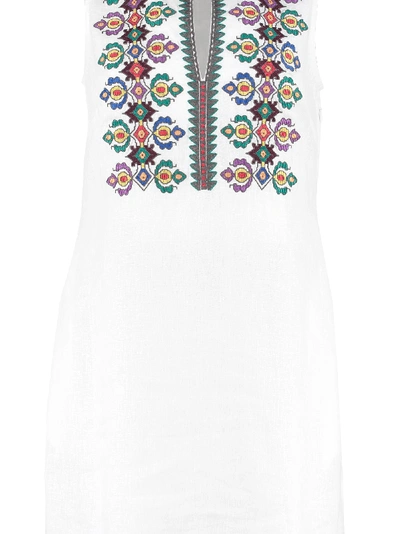 Shop Tory Burch Embroidered Linen Mini-dress In White