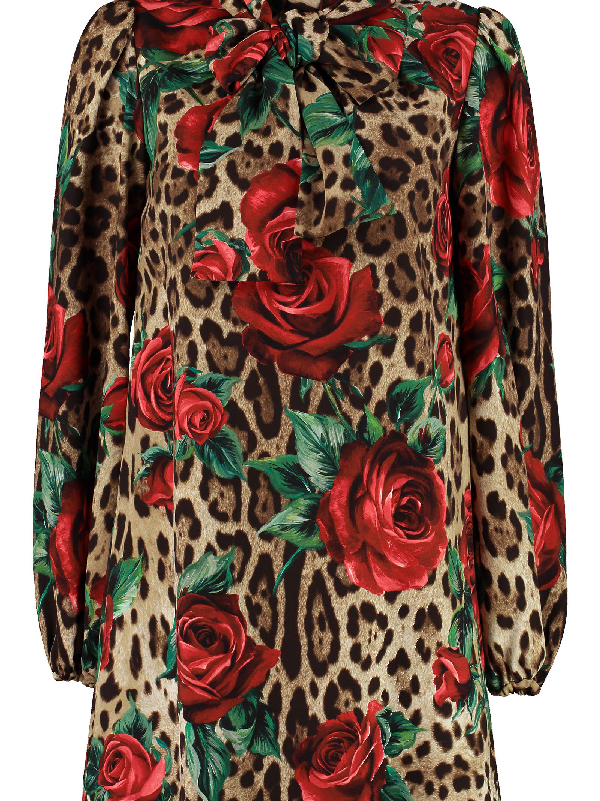 dolce and gabbana leopard and rose dress