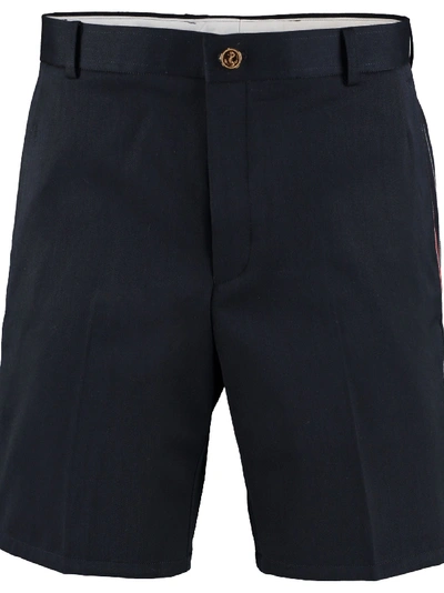 Shop Thom Browne Wool-cotton Blend Shorts In Blue