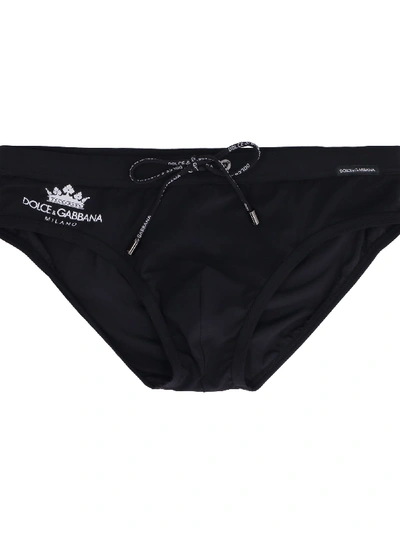 Shop Dolce & Gabbana Logo Print Swim Briefs In Black
