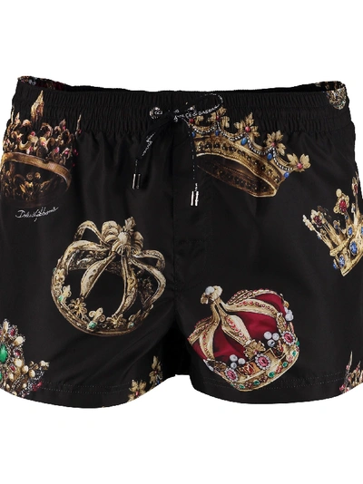 Shop Dolce & Gabbana Printed Swim Shorts In Black