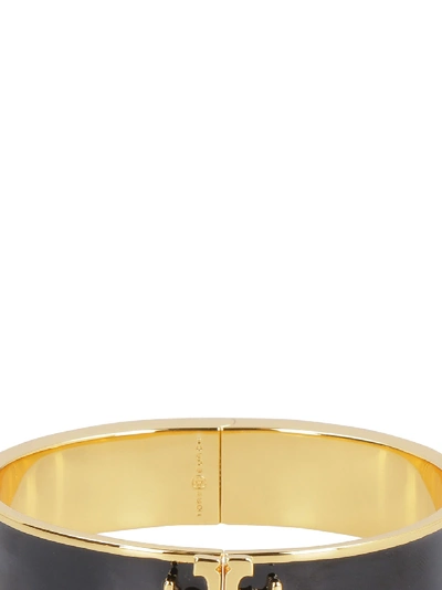 Shop Tory Burch Enamel Brass Bracelet With Logo In Black