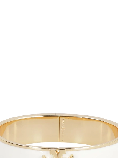Shop Tory Burch Enamel Brass Bracelet With Logo In Ivory