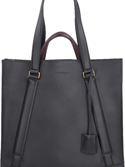 Shop Ferragamo Leather Tote Bag In Black